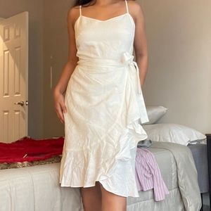 white tie-waist midi dress